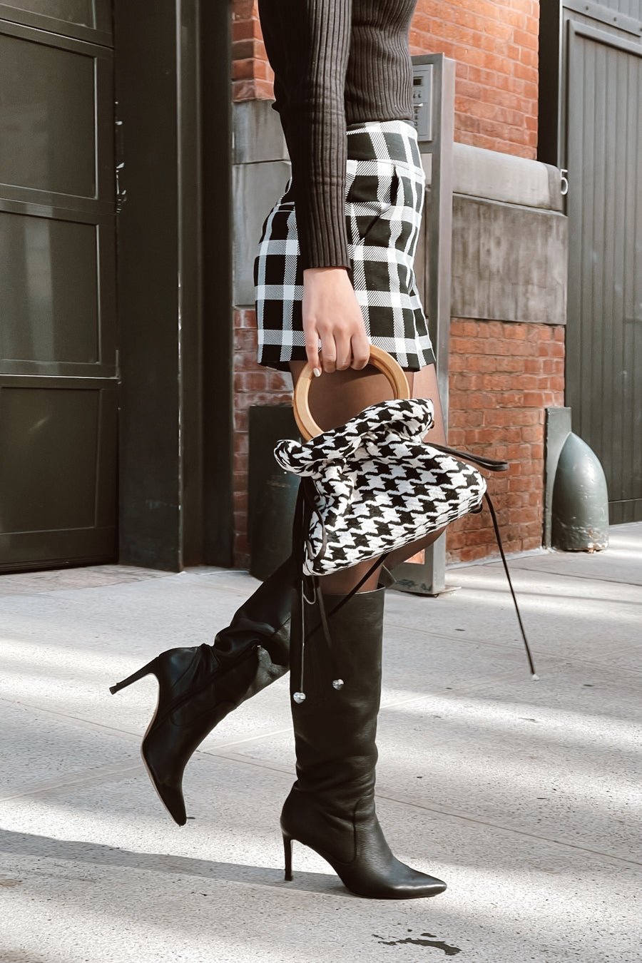 BOW BAG IN HOUNDSTOOTH